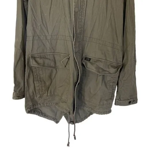 GLobe United by Fate zip up army green fleece hood coat draw string bottom XL